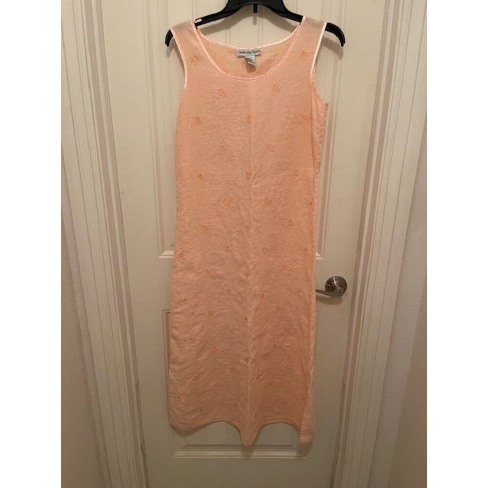 Cambridge Spirit Pink Linen Sleeveless Dress With Floral Embroidery Women Size S